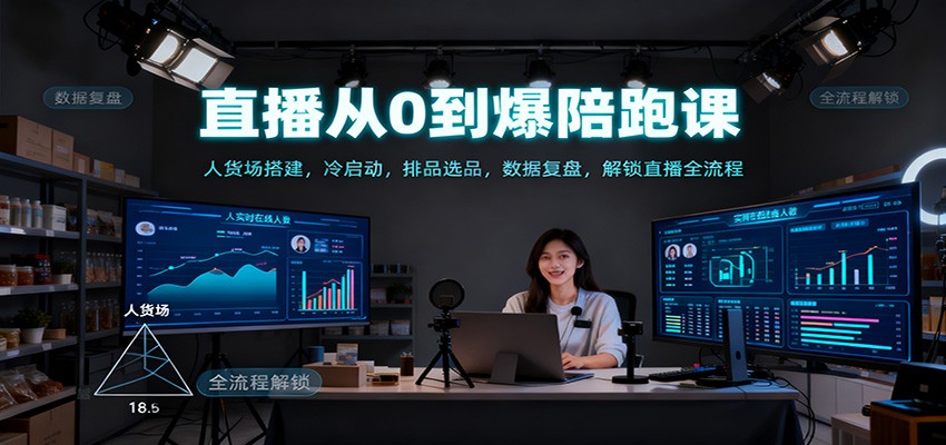 直播从0到爆陪跑课：人货场搭建，冷启动，排品选品，数据复盘，解锁直播全流程-米创网