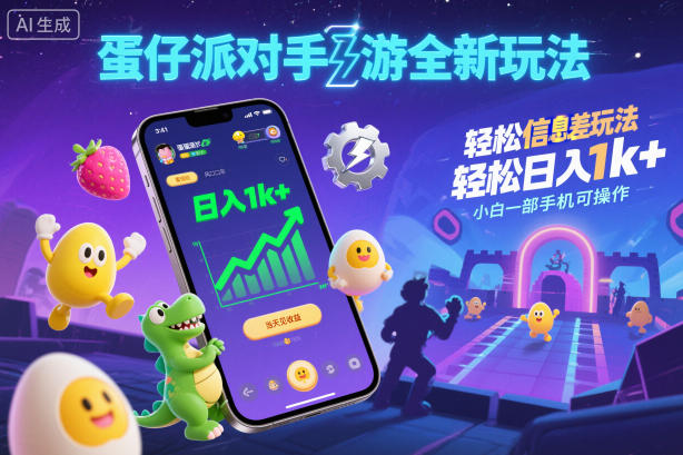 蛋仔派对手游全新玩法，轻松日入1k+，风口信息差玩法，当天见收益，小白一部手机可操作-米创网