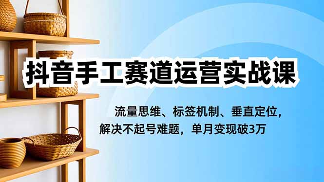 抖音手工赛道运营实战课，流量思维、标签机制、垂直定位，解决不起号难题，单月变现破3万-米创网