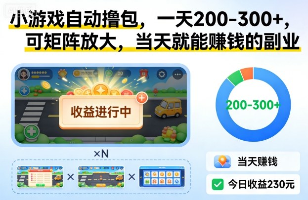 小游戏自动撸包，一天200-300+，可矩阵放大，当天就能賺钱的副业【揭秘】-米创网