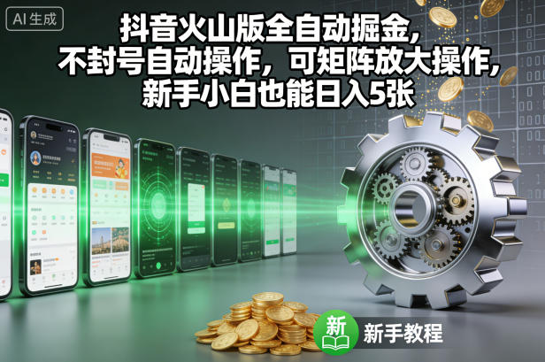 抖音火山版全自动掘金，不封号自动操作，可矩阵放大操作，新手小白也能日入5张【揭秘】-米创网