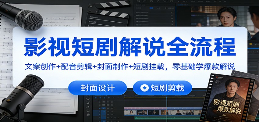 影视短剧解说全流程：文案创作+配音剪辑+封面制作+短剧挂载，零基础学爆款解说-米创网