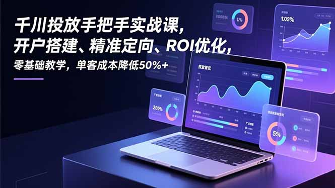 千川投放手把手实战课，开户搭建、精准定向、ROI优化，零基础教学，单客成本降低50%+-米创网