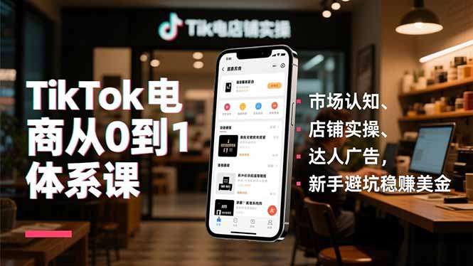 TikTok电商从0到1体系课，市场认知、店铺实操、达人广告，新手避坑稳赚美金-米创网