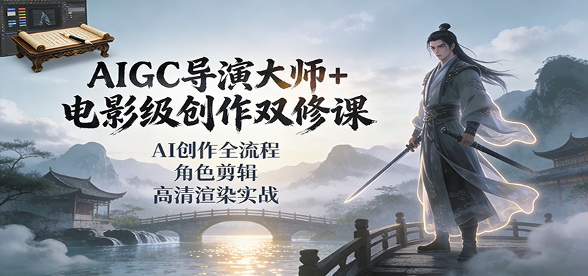 AIGC导演大师+电影级创作双修课：AI创作全流程、角色剪辑、高清渲染实战-米创网