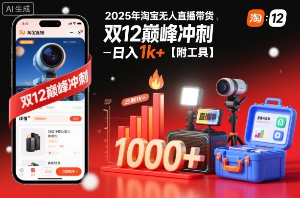 2025年淘宝无人直播带货，冲刺双12，日入1k+【附工具】【揭秘】-米创网