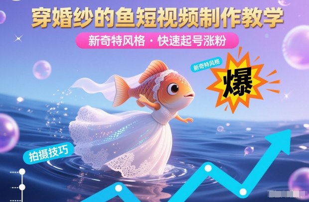穿婚纱的鱼短视频制作教学，新奇特风格，快速起号涨粉-米创网