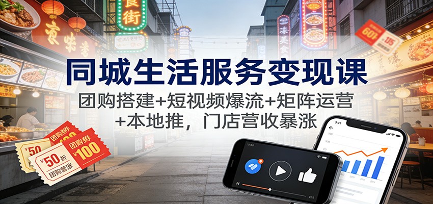 同城生活服务变现课：团购搭建+短视频爆流+矩阵运营+本地推，门店营收暴涨-米创网