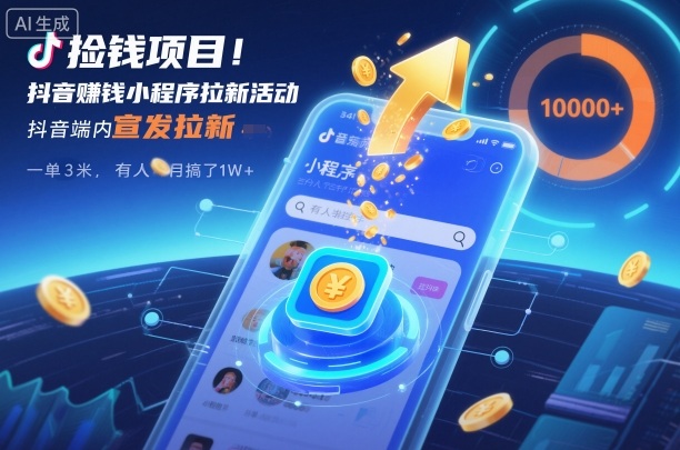 捡钱项目！抖音賺钱小程序拉新活动，抖音端内宣发拉新，一单3米，有人半个月搞了1W+-米创网