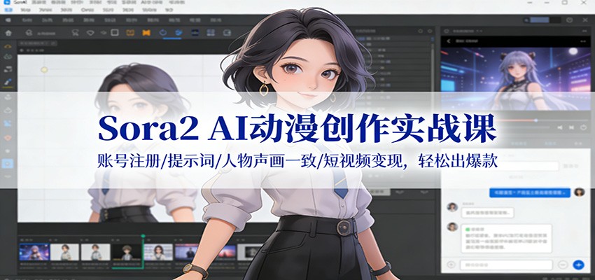 Sora2 AI动漫创作实战课：账号注册/提示词/人物声画一致/短视频变现，轻松出爆款-米创网