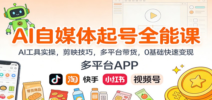 AI自媒体起号全能课：AI工具实操，剪映技巧，多平台带货，0基础快速变现-米创网