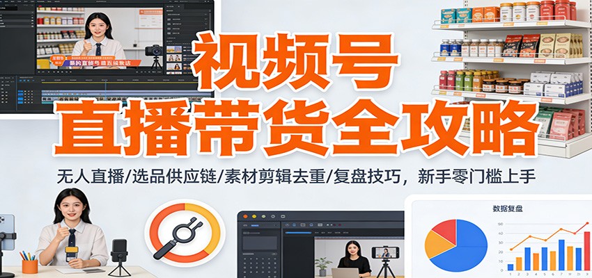 视频号直播带货全攻略：无人直播/选品供应链/素材剪辑去重/复盘技巧，零门槛上手-米创网