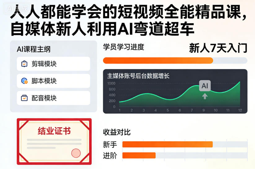 人人都能学会的短视频全能精品课，自媒体新人利用AI弯道超车-米创网