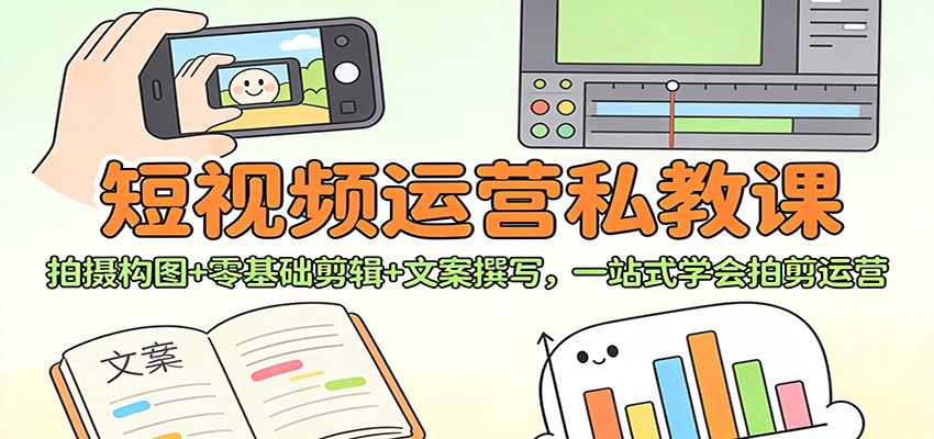 短视频运营私教课：拍摄构图+零基础剪辑 +文案撰写，一站式学会拍剪运营-米创网