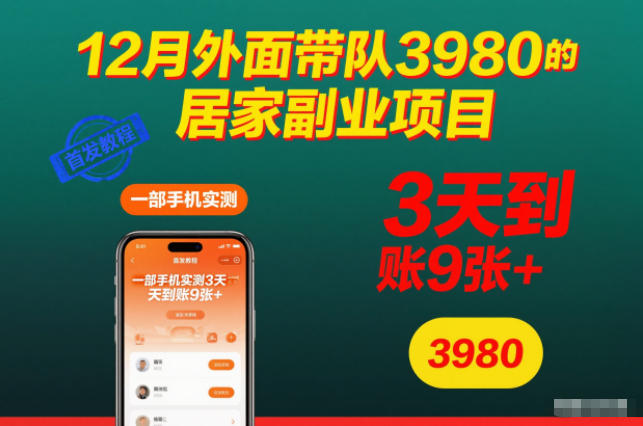 12月外面带队3980的居家副业项目，一部手机实测3天到账9张+，首发教程【揭秘】-米创网
