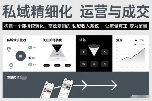 私域精细化运营与成交，构建一个能持续转化、高效复购的私域收入系统，让流量真正变为留量-米创网
