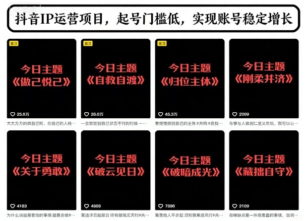 抖音IP运营项目，抖音今日主题玩法，起号门槛低，实现账号稳定增长-米创网