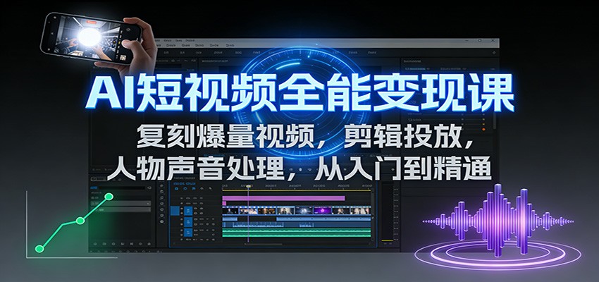 AI短视频全能变现课：复刻爆量视频，剪辑投放，人物声音处理，从入门到精通-米创网