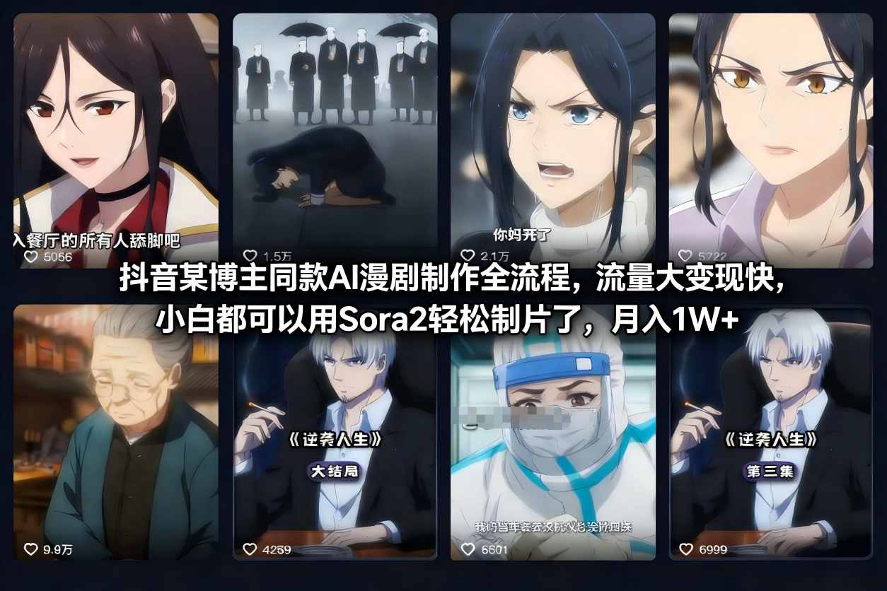 抖音某博主同款AI漫剧制作全流程，流量大变现快，小白都可以用Sora2轻松制片了，月入1W+-米创网