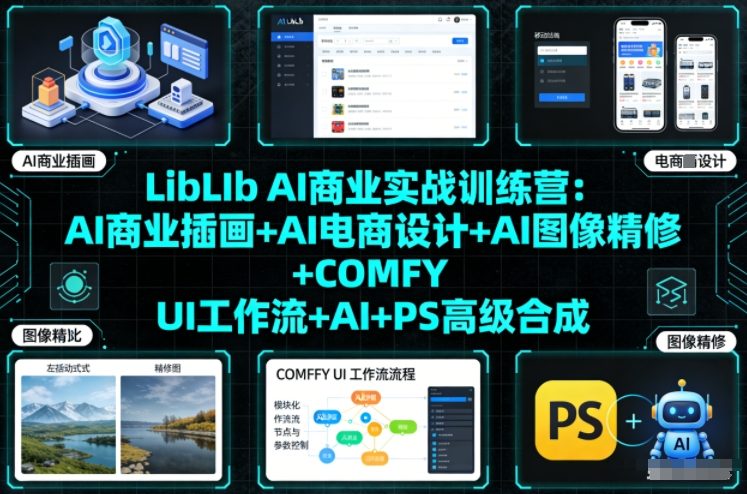 LibLIb AI商业实战训练营：AI商业插画+AI电商设计+AI图像精修+COMFY UI工作流+AI+PS高级合成-米创网