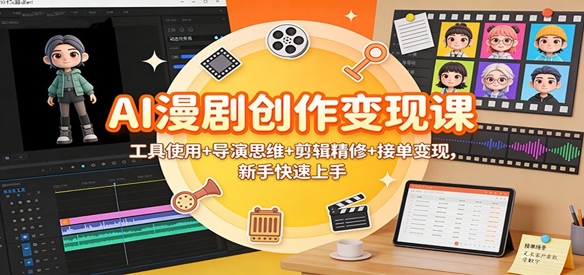 AI漫剧创作变现课：工具使用+导演思维+剪辑精修+接单变现，新手快速上手-米创网