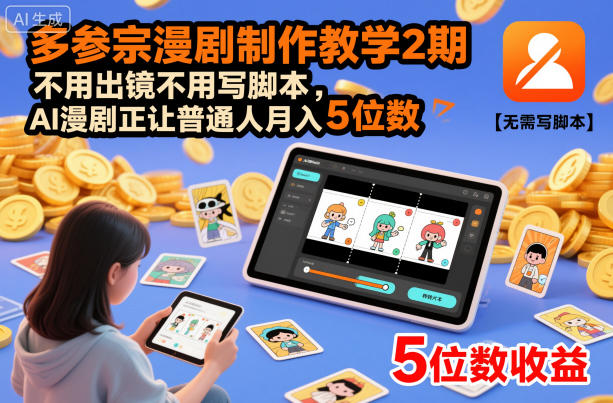 多参宗漫剧制作教学2期，不用出镜不用写脚本，AI漫剧正让普通人月入5位数-米创网