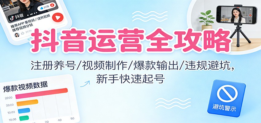 抖音运营全攻略：注册养号/视频制作/爆款输出/违规避坑，新手快速起号-米创网