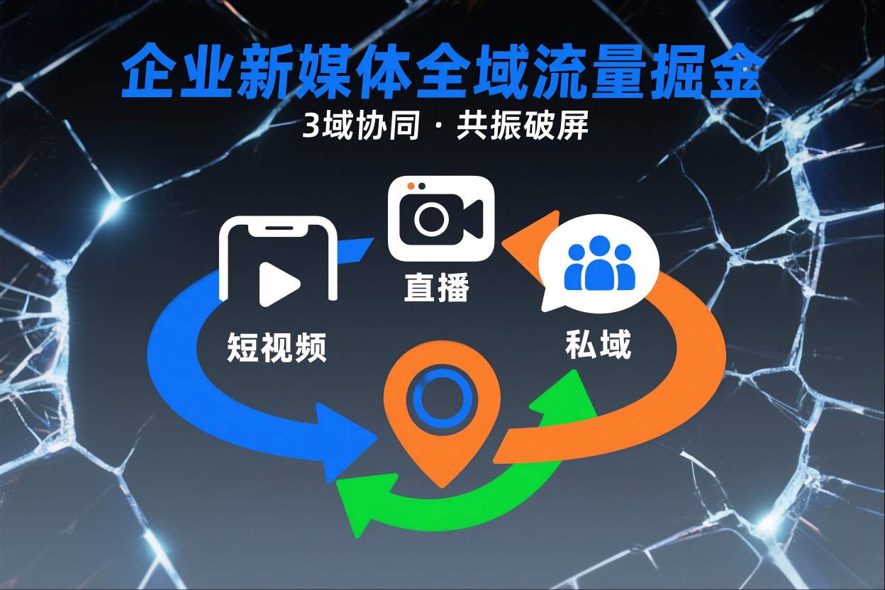 短视频全域商业模式，企业新媒体全域流量掘金，3域协同，共振破屏，短视频-直播-私域-地域-米创网