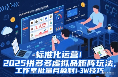 标准化运营！2025拼多多虚拟品矩阵玩法，工作室批量月盈利1-3W技巧【揭秘】-米创网
