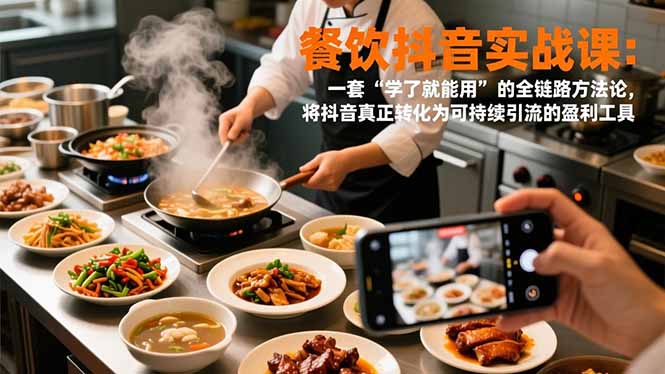 餐饮抖音实战课：一套“学了就能用”的全链路方法论，将抖音真正转化为可持续引流的盈利工具-米创网