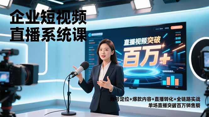 企业短视频直播系统课，账号定位+爆款内容+直播转化+全链路实战，单场直播突破百万销售额-米创网