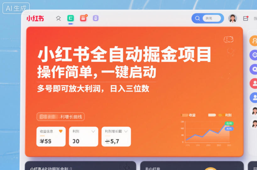 小红书全自动掘金项目，操作简单，一键启动，多号即可放大利润，日入三位数【揭秘】-米创网