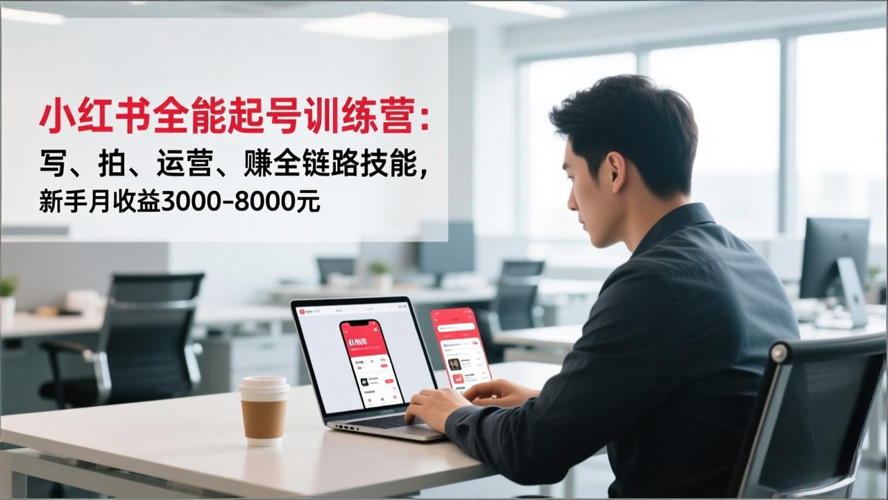 小红书全能起号训练营：写、拍、运营、赚全链路技能，新手月收益3000-8000元-米创网