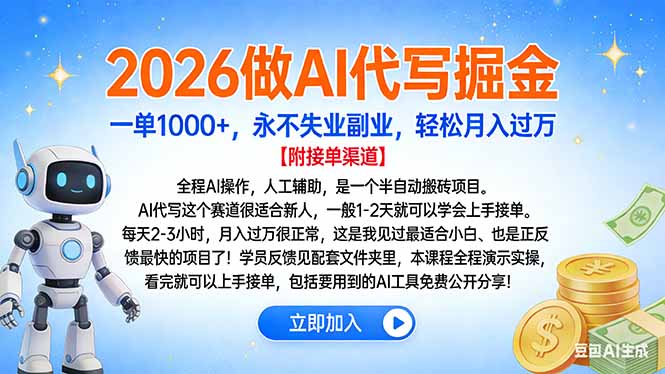 2026做AI代写掘金，一单1000+，永不失业副业，轻松月入过万-米创网