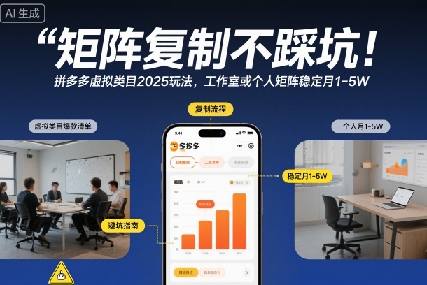 矩阵复制不踩坑！拼多多虚拟类目2025玩法，工作室或者个人矩阵稳定月1-5W【揭秘】-米创网