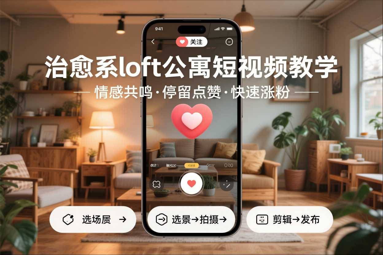 治愈系loft公寓短视频制作教学，情感共鸣引停留点赞关注，快速起号涨粉-米创网