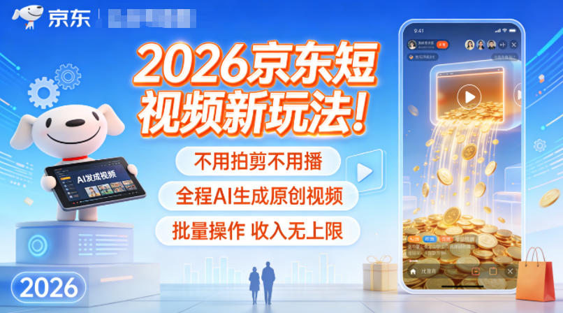 2026京东短视频新玩法！不用拍剪不用播，全程AI生成原创视频，批量操作收入无上限-米创网