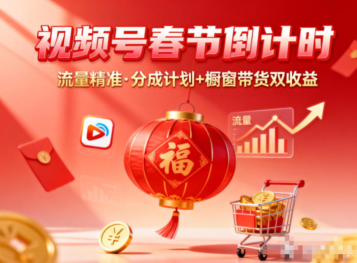 视频号做春节倒计时，流量精准，分成计划+橱窗带货双收益-米创网