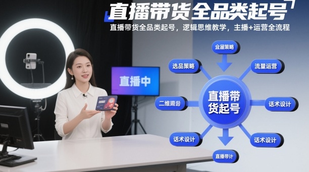 直播带货全品类起号，逻辑思维教学，主播+运营全流程-米创网