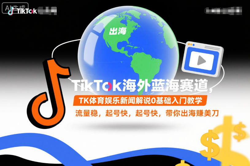 TikTok海外蓝海赛道，TK体育娱乐新闻解说0基础入门教学，流量稳，起号快，带你出海賺美刀-米创网
