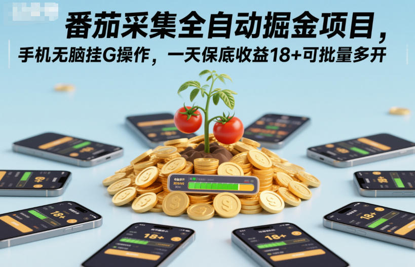 番茄采集全自动掘金项目，手机无脑挂G操作，一天保底收益18+可批量多开【揭秘】-米创网
