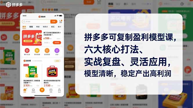 拼多多可复制盈利模型课，六大核心打法、实战复盘、灵活应用，模型清晰，稳定产出高利润-米创网