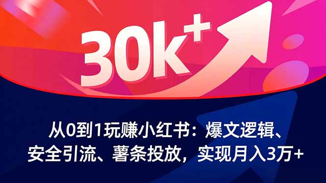 从0到1玩赚小红书：爆文逻辑、安全引流、薯条投放，实现月入3万+-米创网