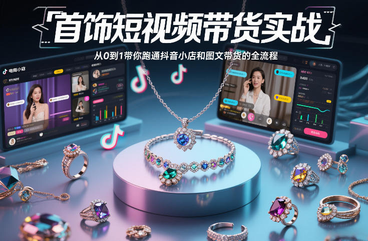 首饰短视频带货实战，从0到1带你跑通抖音小店和图文带货的全流程-米创网
