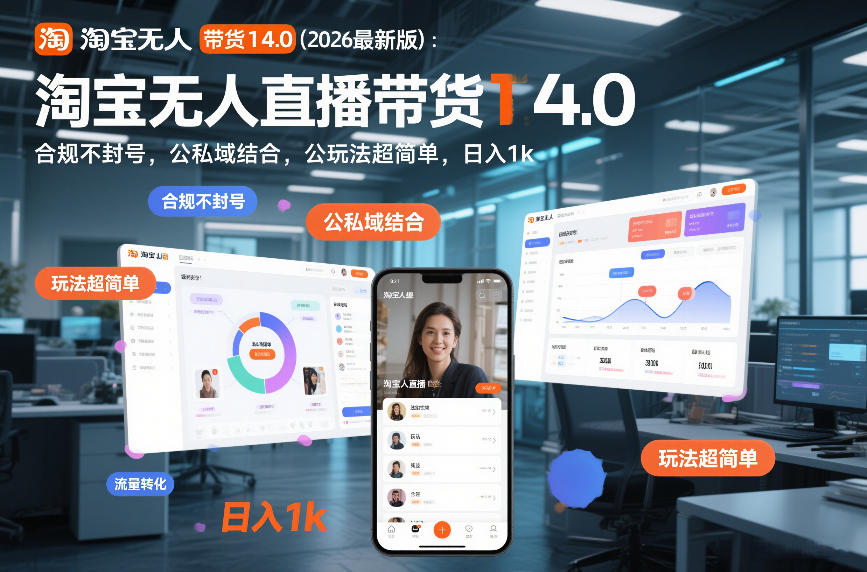 淘宝无人直播带货14.0(2026最新版)：合规不封号，公私域结合，玩法超简单，日入1k+【揭秘】-米创网