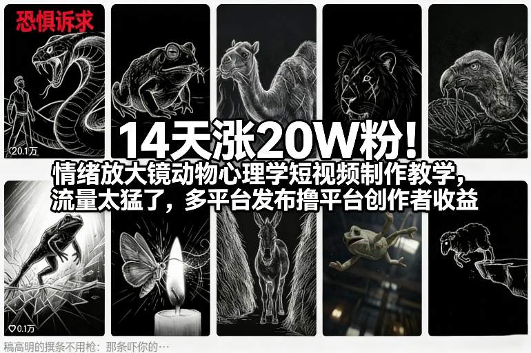 14天涨20W粉！情绪放大镜动物心理学短视频制作教学，流量太猛了，多平台发布撸平台创作者收益-米创网