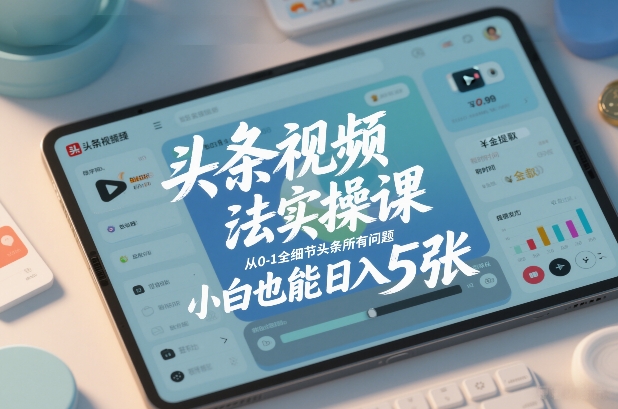 头条视频玩法实操课，从0-1全细节头条所有问题，小白也能日入5张-米创网