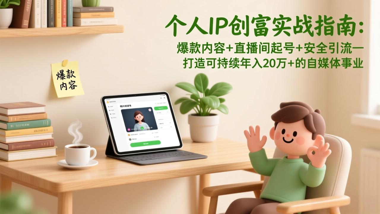 个人IP创富实战指南：爆款内容+直播间起号+安全引流，打造可持续年入20万+的自媒体事业-米创网
