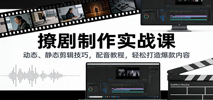 撩剧制作实战课：动态、静态剪辑技巧，配音教程，轻松打造爆款内容-米创网