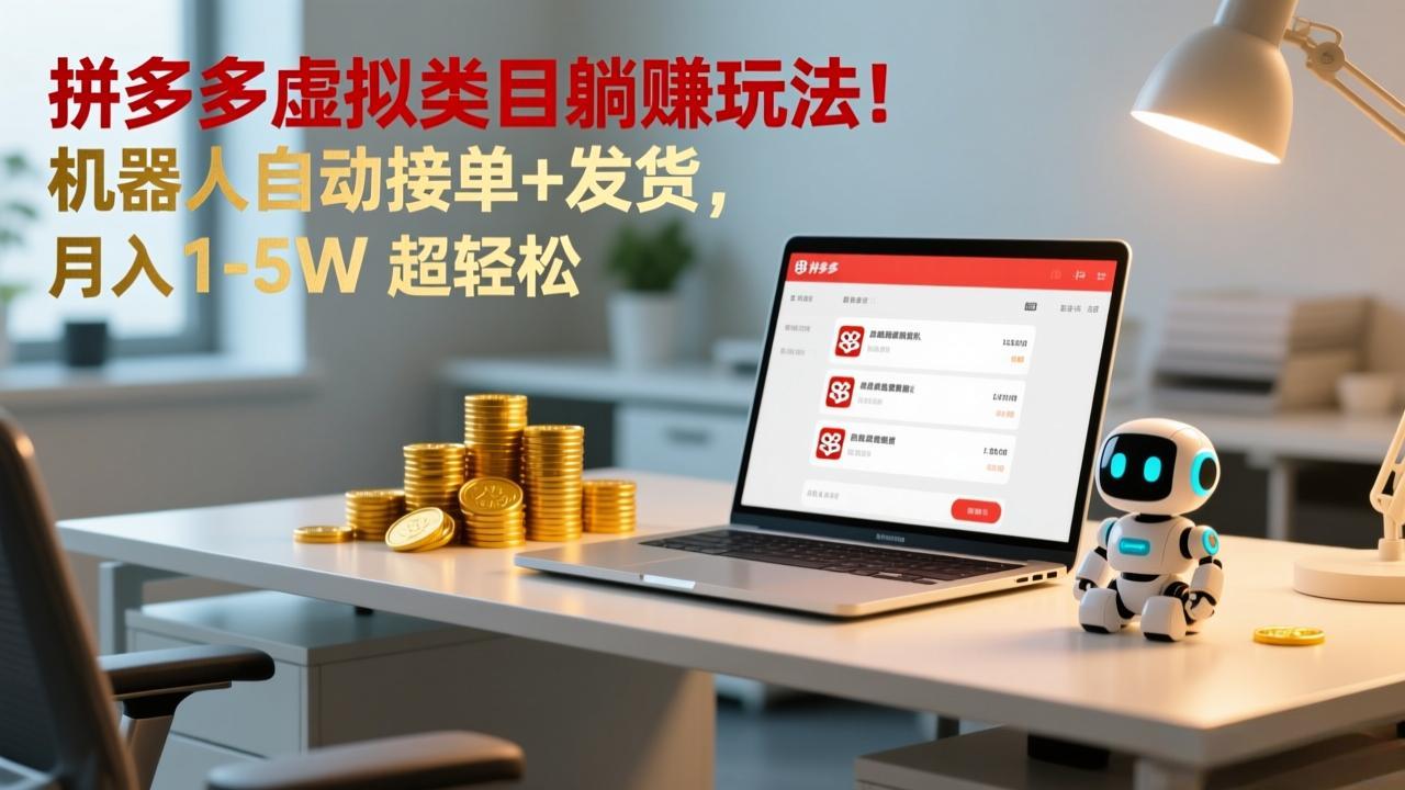 多多虚拟类目躺赚玩法！机器人自动接单+发货，月入 1-5W 超轻松-米创网